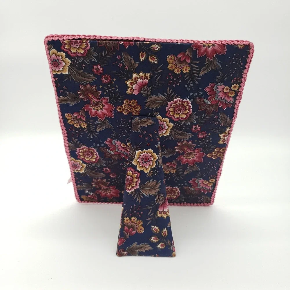 Vintage Floral Padded Fabric Photo Frame Pink Crochet Trim Butterfly Cottagecore
